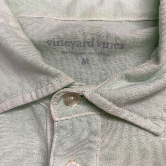 Vineyard Vines Mens Medium Polo Shirt Green Short Sleeve Chest Pocket Whale Logo - Picture 5 of 12